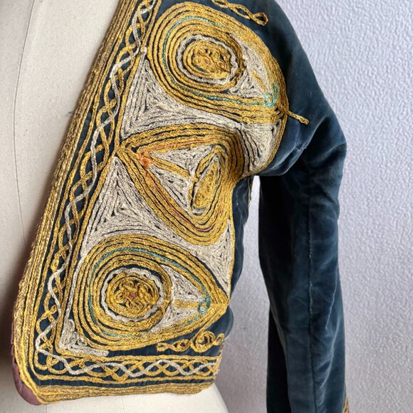 Antique Blue Velvet & Gold Braiding Ottoman Balkan Traditional Folk Jacket - Picture 2 of 12